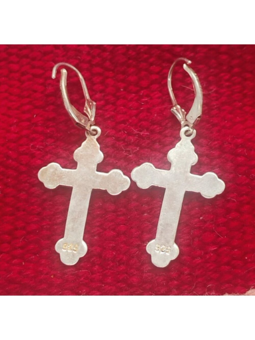 925 Sterling Silver Cross Earrings Dangle Large Orthodox Style 1.5" Long - Picture 3 of 5